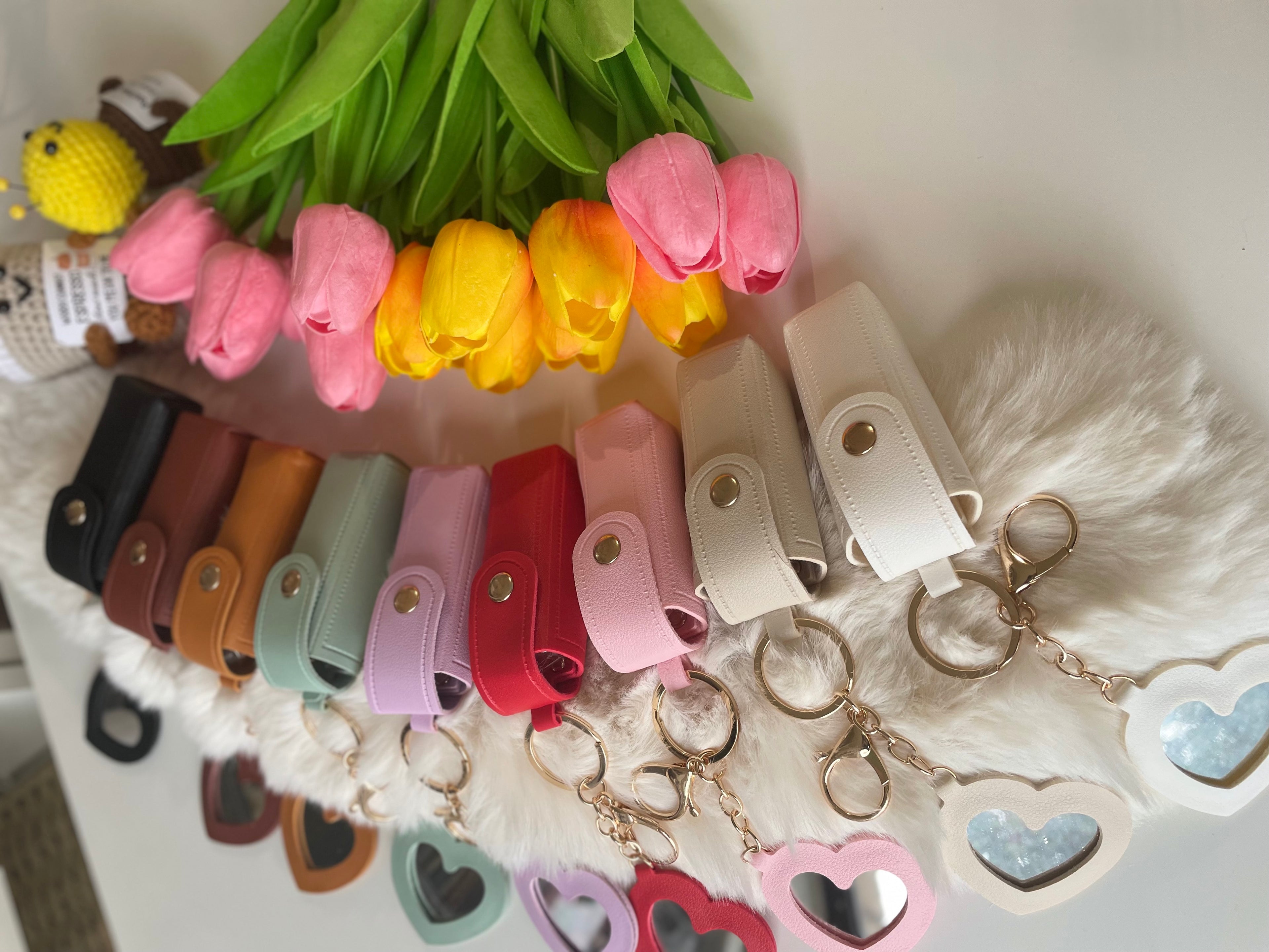 Lipstick Holder Keychain with Mini Mirror