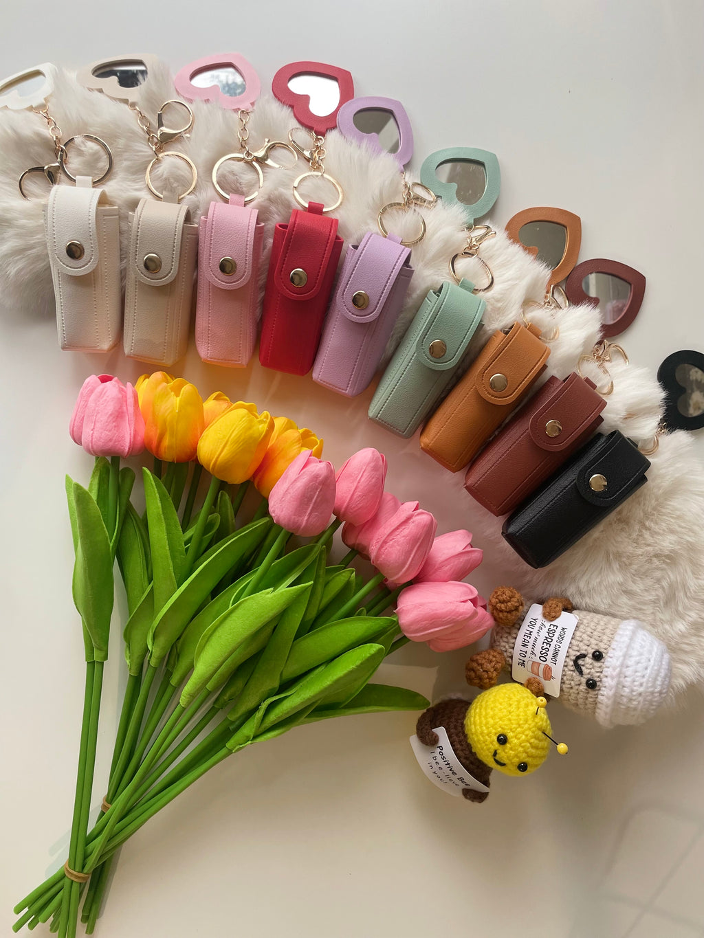 Lipstick Holder Keychain with Mini Mirror
