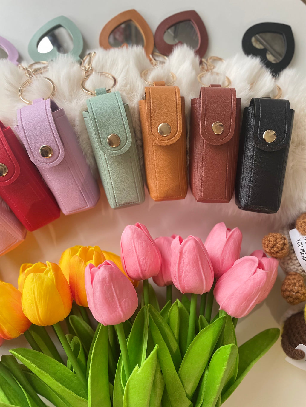 Lipstick Holder Keychain with Mini Mirror
