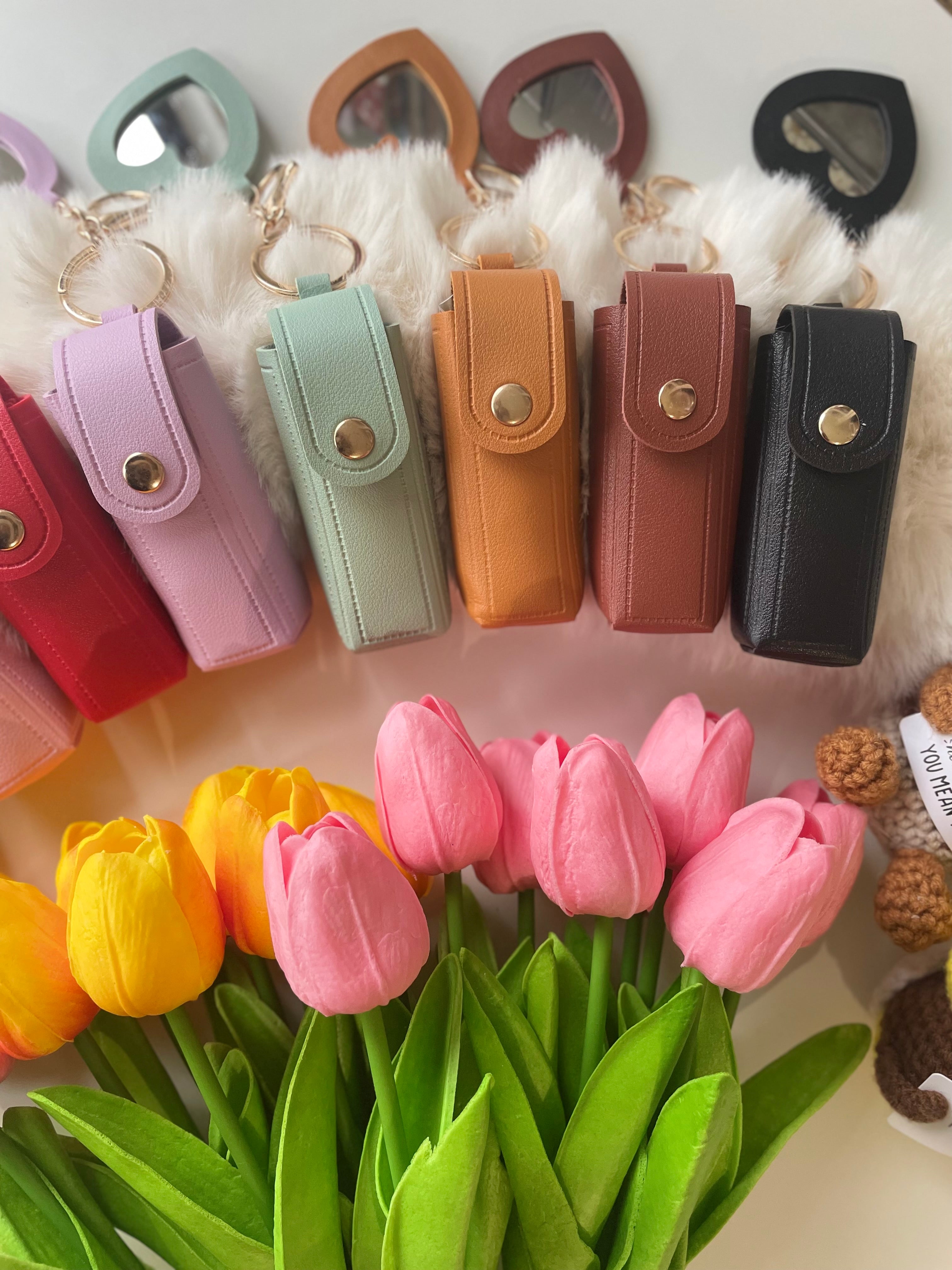Lipstick Holder Keychain with Mini Mirror