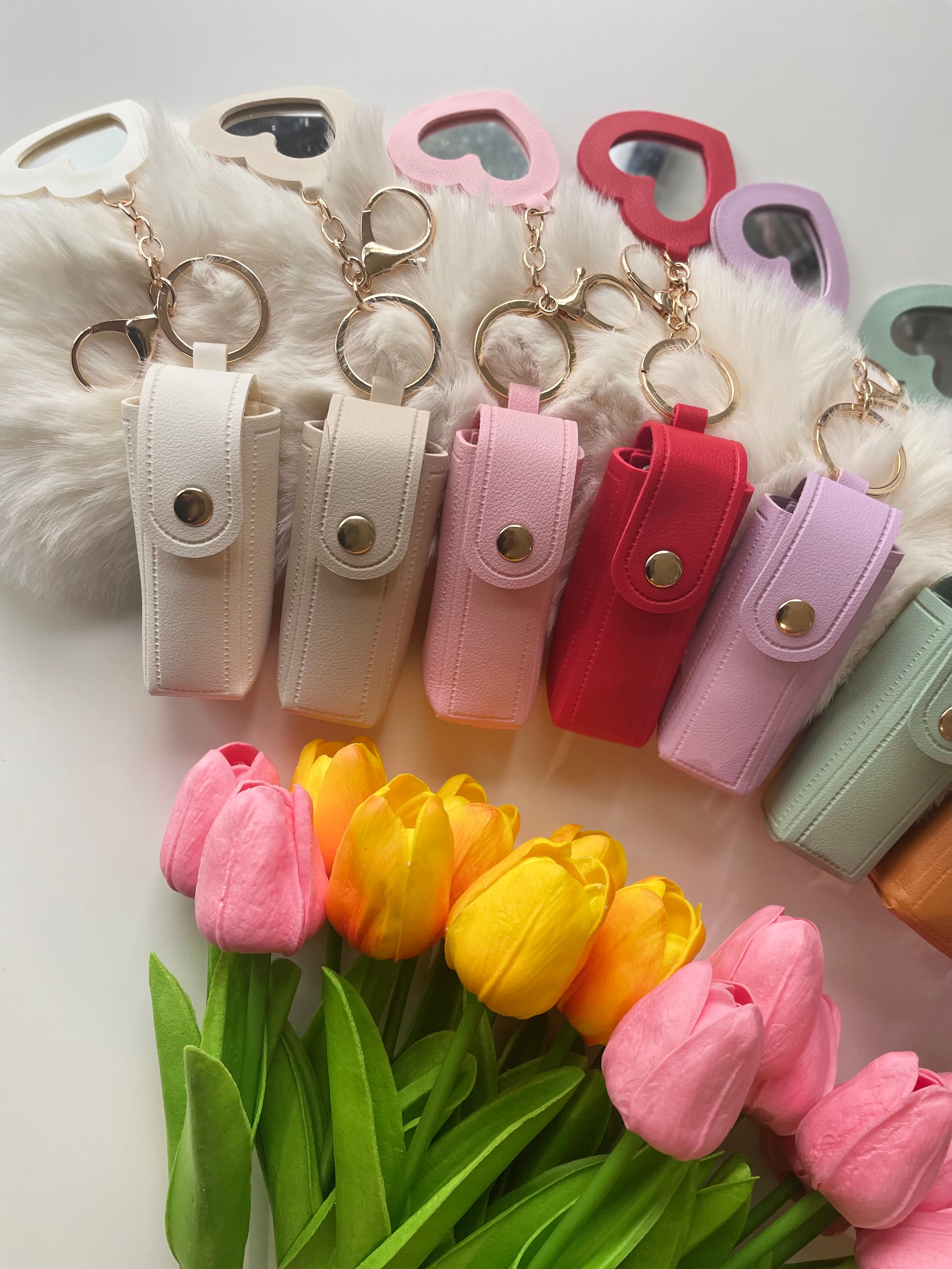 Lipstick Holder Keychain with Mini Mirror